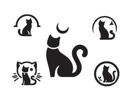 cat icon set with moon and crescent vector