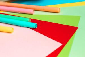 Colored felt-tip pens liners for drawing and creativity with colored paper. photo