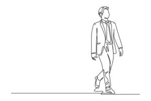 Single one line drawing success businessman walking to canteen to break and lunch. Taking time for while to hone idea back into brilliant ideas. Continuous line draw design graphic illustration vector