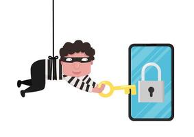 Bandit character design. bandit on white background. Padlock and Key . vector