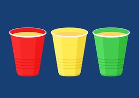 Stack of red Plastic cups isolated against a blue background. Red beer cup . vector