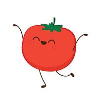 Cute tomato character design. Happy vegetable illustration. Cartoon tomato flat design. vector