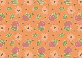 Peach and Heart pattern background. Doodle peach with leaves icon. Peach fruit in shape of heart isolated on white background. Farm, natural food, fresh fruits. vector