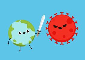 Earth and bacteria character design. planet . Covid-19 . vector