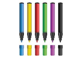 Set of Six Realistic Marker Colors Flat Design, Isolated on White Background vector