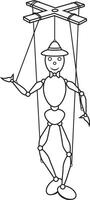 Black and White Cartoon Wooden Puppet Flat Designs, Ideal for Coloring Pages, Isolated on White Background vector
