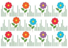 Flowers with Grass Flat Design, Perfect for Sparking Children's Imagination, Isolated on White Background vector