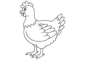 Black and White Cartoon Hen Flat Designs, Ideal for Coloring Pages, Isolated on White Background vector