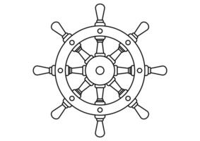 Black and White Ship Steering Flat Designs, Ideal for Coloring Pages, Isolated on White Background vector