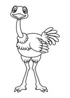 Black and White Cartoon Ostrich Flat Designs, Ideal for Coloring Pages, Isolated on White Background vector