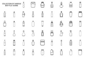 set of various bottle line art icon isolated on white background vector