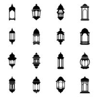 set of lampions glyphs icon isolated on white background vector