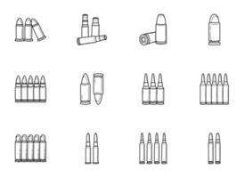 set of weapon ammunition. firearm bullet line art icon isolated on white background vector