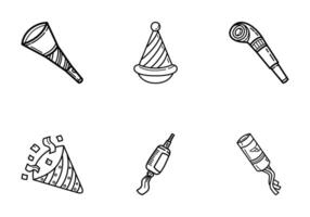 set of celebration day tools line art icon isolated on white background vector