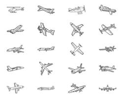 set of airplane line art icon isolated on white background vector