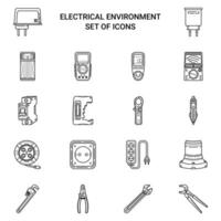 set of electrical tools line art icon isolated on white background vector