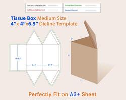 Triangular Tissue Box Medium Size L 4,D 4, H 6.5 Inches Dieline Template vector