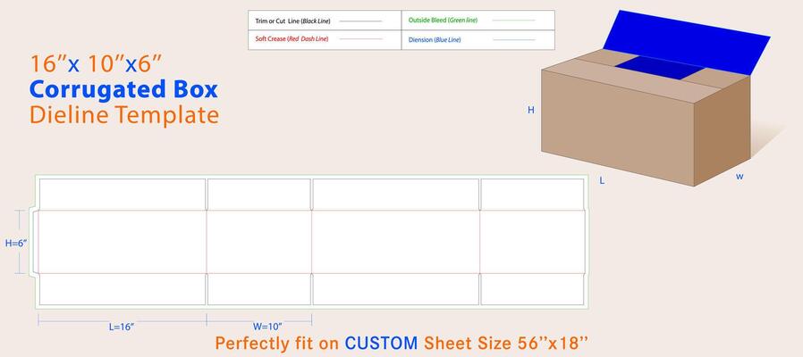 Corrugated Cardboard Storage Box, Medium size 16 x 10 x 6 inches