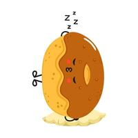 Chocolate Doughnut sleeping character. Hand drawn cartoon kawaii character illustration icon. Isolated on white background. Doughnut sleep character concept vector
