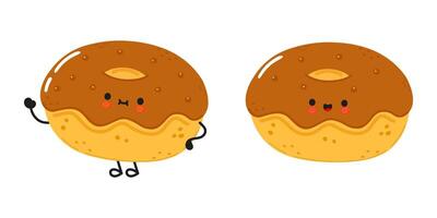 Chocolate Doughnut character. Hand drawn cartoon kawaii character illustration icon. Isolated on white background. Doughnut character concept vector