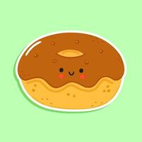Sticker Doughnut character. Hand drawn cartoon kawaii character illustration icon. Isolated on green background. Doughnut character concept vector