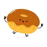 Chocolate Doughnut jumping character. Hand drawn cartoon kawaii character illustration icon. Isolated on white background. Doughnut character concept vector