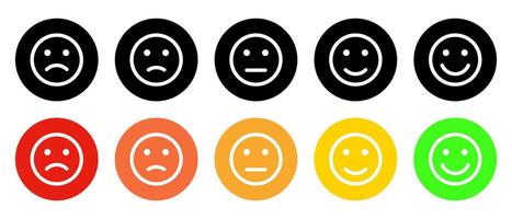 Customer feedback emoji icon on circle background. Five facial level review concept vector