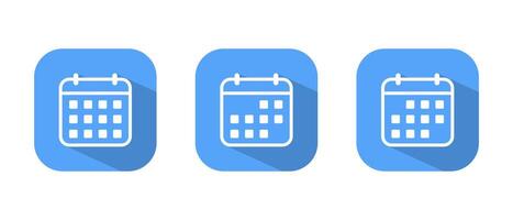 Simple calendar, date icon with long shadow on blue square vector