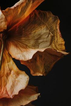 seco flor pétalo textura en negro fondo, elegante naturaleza detalle foto