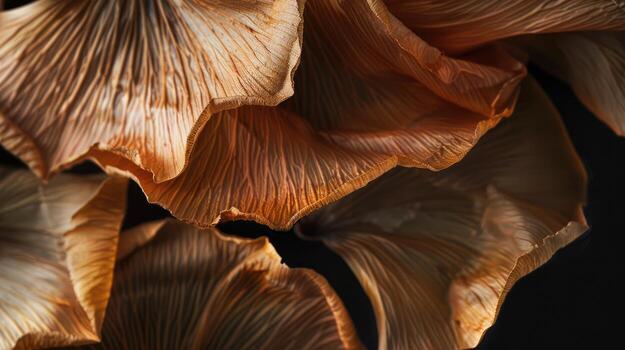 seco flor pétalo textura en negro fondo, elegante naturaleza detalle foto