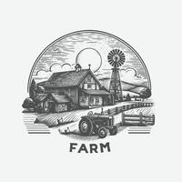 Charming Hand-Drawn Vintage Farm Logo Design Embrace Rustic Elegance vector