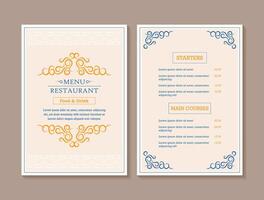 Classic Menu Layout with ornamental Elements vector