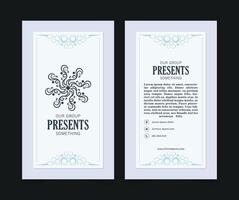 Blue and white business card and vintage ornament logo template. Retro elegant flourishes ornamental frame design and pattern background. vector