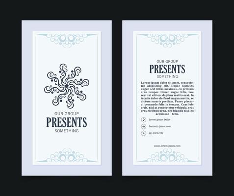 Blue and white business card and vintage ornament logo template. Retro elegant flourishes ornamental frame design and pattern background.