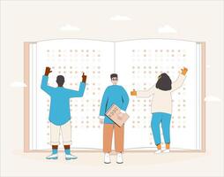 World Braille Day on 4th of January. Blind people learning and reading vector