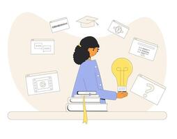 Young teacher preparing for lesson, creating learning materials. vector