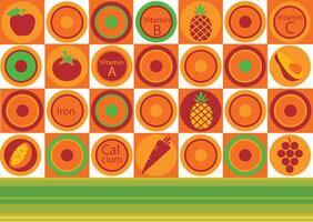 A vibrant and colorful illustration featuring a grid pattern with various fruits and essential nutrients vector