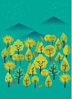 Trees with various expressions in the background forest scenery vector