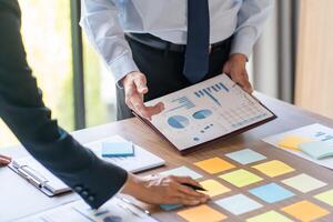 Business People brainstorming Meeting Design Ideas use post it notes to share idea professional investor start up project business brainstorming planning in office photo