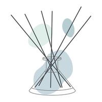Line icon of Aromatherapy Diffuser, simple Silhouette with Abstract color Shapes for spa Salon. Essential oil shop linear logo. Hand drawn Outline Freshener with Bamboo sticks isolated on white vector