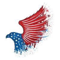 Celebrate Independence Day with this vibrant 4th of July illustration Featuring a bald eagle, American flags, Statue of Liberty, and fireworks vector