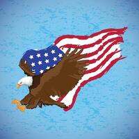 Celebrate Independence Day with this vibrant 4th of July illustration Featuring a bald eagle, American flags, Statue of Liberty, and fireworks vector