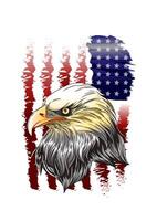 Celebrate Independence Day with this vibrant 4th of July illustration Featuring a bald eagle, American flags, Statue of Liberty, and fireworks vector