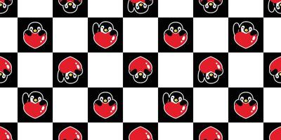 penguin seamless pattern heart valentine bird duck checked cartoon repeat wallpaper tile background gift wrapping paper illustration design scarf isolated vector