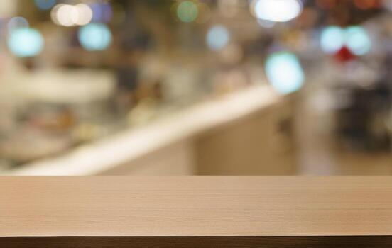 Empty wood table top and blur of out door garden background Empty wooden table space for text marketing promotion. blank wood table copy space for background photo