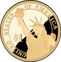 The statue of liberty holding a torch on one dollar coin vector