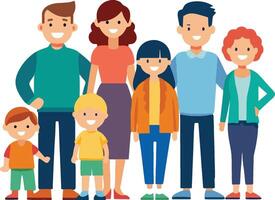 Happy family of seven members smiling together- vector