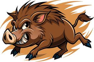 Illustration of an aggressive wild boar running with motion blur, showing its teeth vector