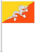 Flag of Bhutan with silver pole flat icon isolated on white background. vector