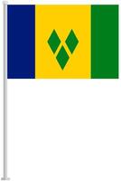 Flag of Saint Vincent and the Grenadines with silver pole flat icon isolated on white background. vector